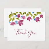 Magenta Watercolor-Blume Dankeskarte (Vorne/Hinten)