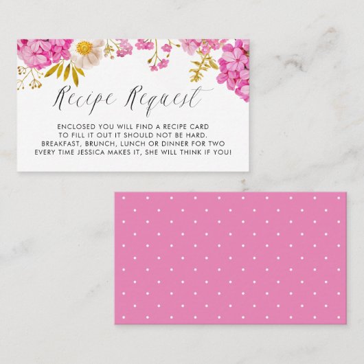 Magenta Watercolor Hydrangeas Rezept-Karte Visitenkarte (Vorne/Hinten)