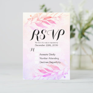 Magenta Watercolor Leaf Wedding RSVP Kindly Antwor
