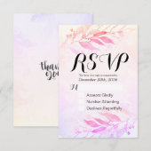 Magenta Watercolor Leaf Wedding RSVP Kindly Antwor Karte (Vorne/Hinten)