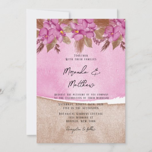 Magenta Watercolor Orchideen für Hochzeiten Einladung (Vorderseite)