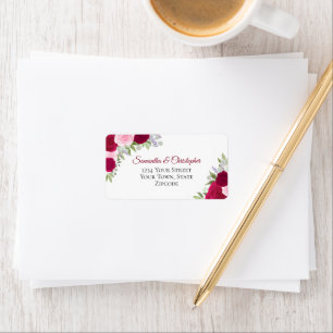 Magenta Watercolor Rose Elegante Hochzeitadresse Adressaufkleber