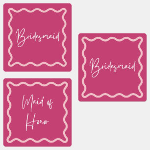 Magenta Wavy Bridesmaid & Trauzeugin Labels Etiketten