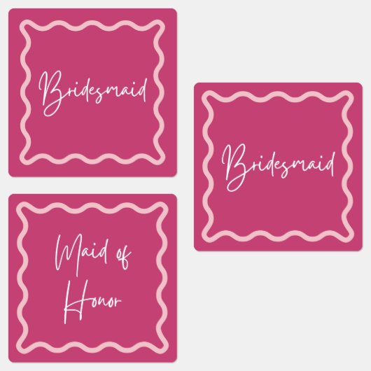 Magenta Wavy Bridesmaid & Trauzeugin Labels Etiketten (Gruppe)
