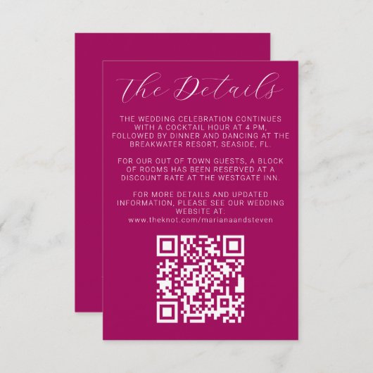 Magenta Wedding Einladung Details (Vorne/Hinten)