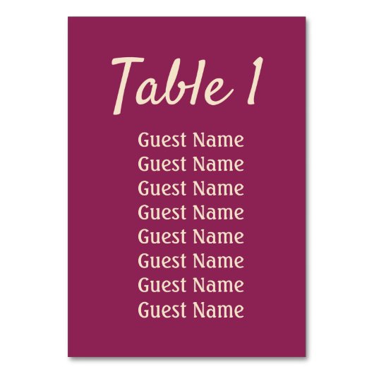 Magenta Wedding Reception Tischnummer (Rückseite)