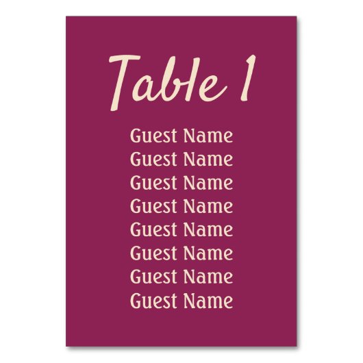 Magenta Wedding Reception Tischnummer (Vorderseite)
