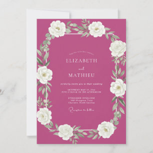 Magenta Weiße Aquarell-Hochzeit Einladung