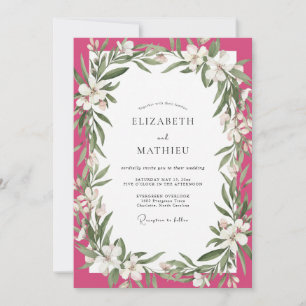 Magenta Weiße Blütenblätter Hochzeit Einladung