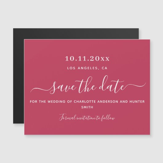 Magenta weiße Hochzeit speichern Sie den Datums-Ma Magneteinladung (Vorne/Hinten)