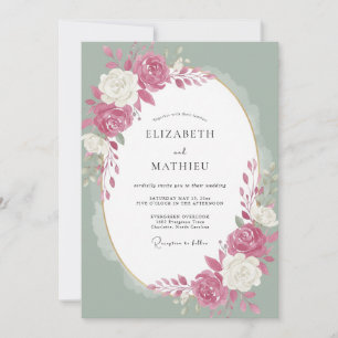 Magenta Weiße Rosen Hochzeit Einladung