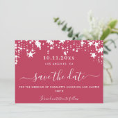 Magenta weiße Sterne Hochzeit speichern Sie das Da Save The Date (Stehend Vorderseite)