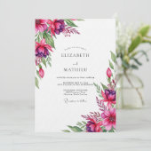 Magenta Whimsical Bloom Hochzeit Einladung (Stehend Vorderseite)