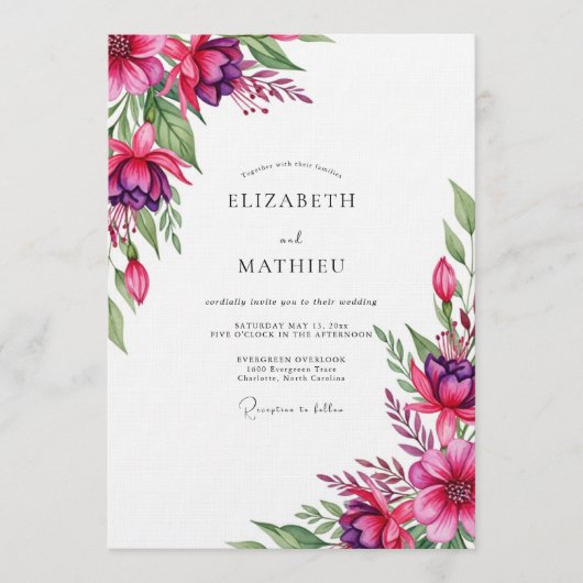 Magenta Whimsical Bloom Hochzeit Einladung (Vorderseite)