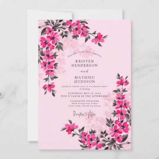 Magenta Whimsical Spring Wedding Einladung (Vorderseite)