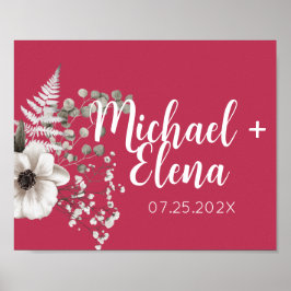 Magenta & White Floral Wedding Wall drucken Poster