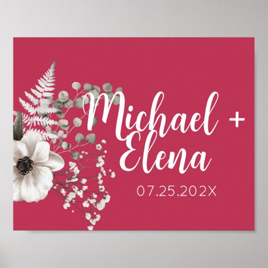 Magenta & White Floral Wedding Wall drucken Poster (Vorne)