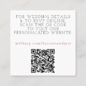 Magenta & White Minimalistisch Wedding Details QR  Quadratische Visitenkarte (Rückseite)