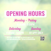 Magenta White Retro Script QR Code Opening Hours Fensteraufkleber (Blatt 3)
