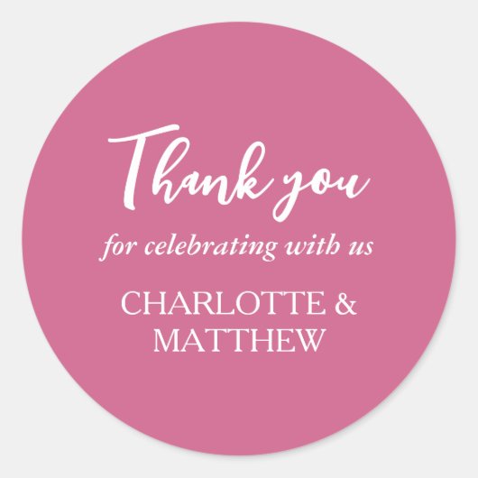 Magenta & White Wedding Classic Round Sticker (Vorderseite)