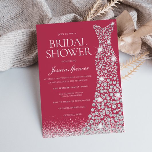 Magenta & White Wedding Dress Brautparty Einladung