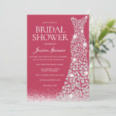 Magenta & White Wedding Dress Brautparty Einladung (Stehend Vorderseite)