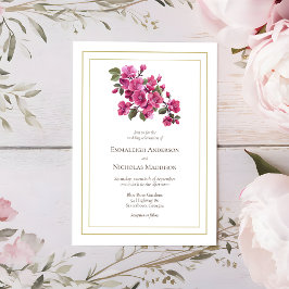Magenta Wild Rose Wedding Florals Einladung