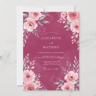 Magenta Wildflower-Hochzeit Einladung