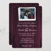 Magenta Wooden Foto Hochzeit Einladung (Vorne/Hinten)