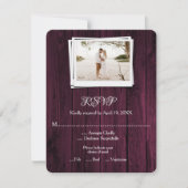 Magenta Wooden Foto Wedding RSVP Card (Vorderseite)
