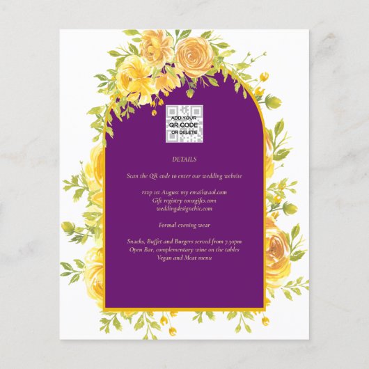 Magenta Yellow Roses Plum Lila Goldhochzeit (Rückseite)