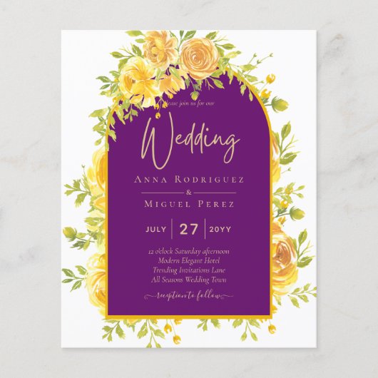 Magenta Yellow Roses Plum Lila Goldhochzeit (Vorderseite)