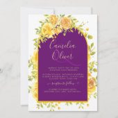 Magenta Yellow Roses Plum Lila Goldhochzeit Einladung (Vorderseite)