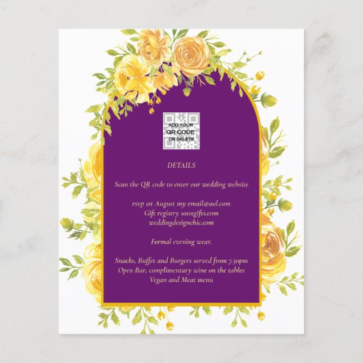 Magenta Yellow Roses Plum Lila Goldhochzeit Flyer (Hinten)
