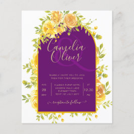 Magenta Yellow Roses Plum Lila Goldhochzeit Flyer
