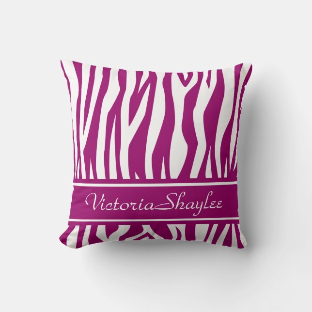 Magenta Zebra Print mit benutzerdefiniertem Text Kissen (Vorderseite)