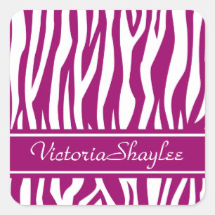 Magenta Zebra Print mit benutzerdefiniertem Text Quadratischer Aufkleber