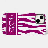 Magenta Zebra Print mit Monogramm Case-Mate iPhone Hülle (Rückseite (Horizontal))