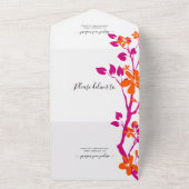 Magenta Zweig und orange Blume Initialen Hochzeit All In One Einladung (Außenbereich)