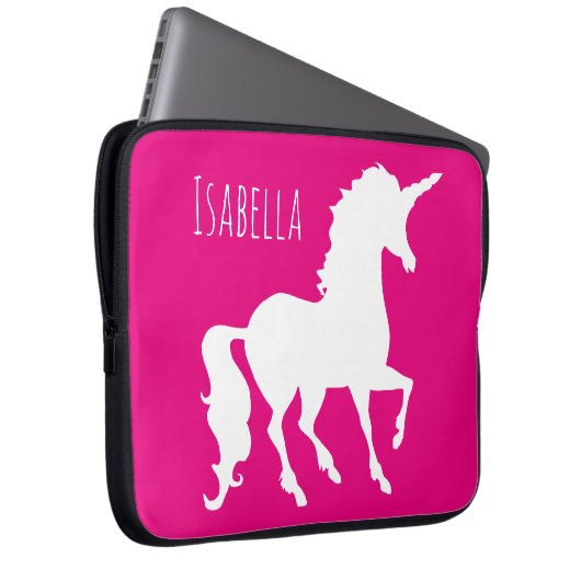 Magentarote heißes Rosaunicorn-Silhouette Laptopschutzhülle (Vorne Rechts)