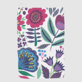 Magentarote Volkskunst-Blumenmuster Golfhandtuch (Vorderseite)
