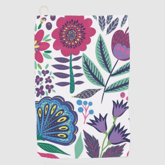 Magentarote Volkskunst-Blumenmuster Golfhandtuch (Vorderseite)