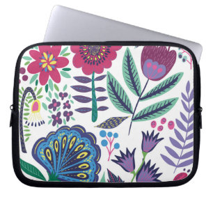 Magentarote Volkskunst-Blumenmuster Laptopschutzhülle