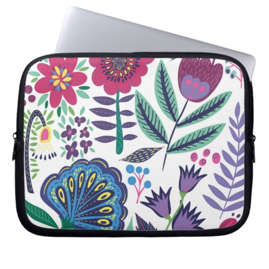 Magentarote Volkskunst-Blumenmuster Laptopschutzhülle (Vorderseite)