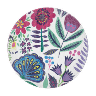 Magentarote Volkskunst-Blumenmuster Schneidebrett