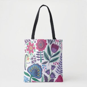Magentarote Volkskunst-Blumenmuster Tasche
