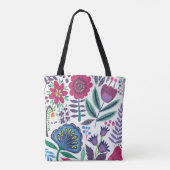 Magentarote Volkskunst-Blumenmuster Tasche (Rückseite)