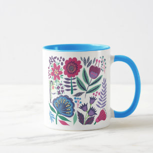 Magentarote Volkskunst-Blumenmuster Tasse