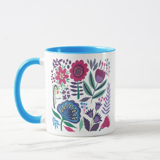 Magentarote Volkskunst-Blumenmuster Tasse (Links)