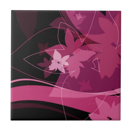 Magentarotes Blumenmuster Fliese (Vorderseite)